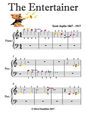 cover image of The Entertainer Beginner Piano Sheet Music with Colored Notes